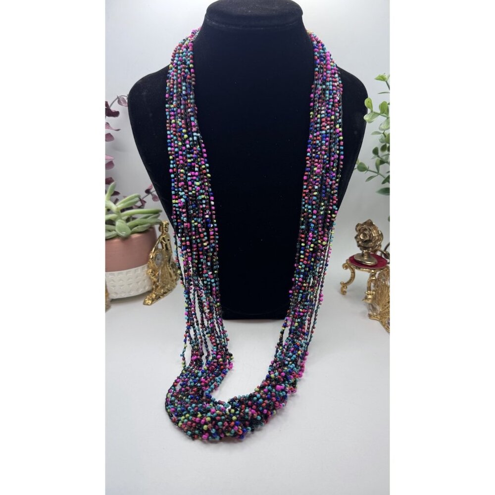 Artisanal Womens Multistrand Multicolor Long Necklace Beads Handmade